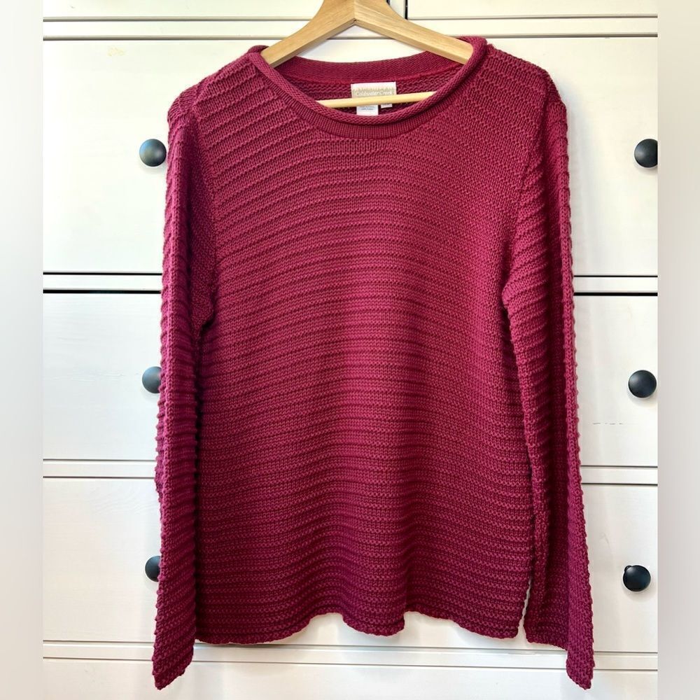 Coldwater Creek 100% cotton knit sweater‎ red-burgundy size XS Christmas winter